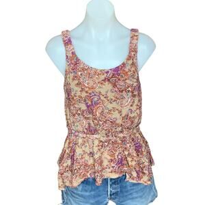 Fall Paisley Peplum Top SMALL Taupe Sleeveless Earthy Brown Camisole NEW